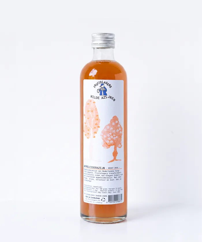 Appelciderazijn van Fruitslagers, gemaakt van Nederlandse hoogstamappels en cider van Elegast Cidery.