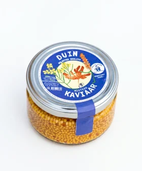 Duinkaviaar van Fruitslagers – zoetzure pickle van mosterdzaad met zeewier, venkel en duindoorn